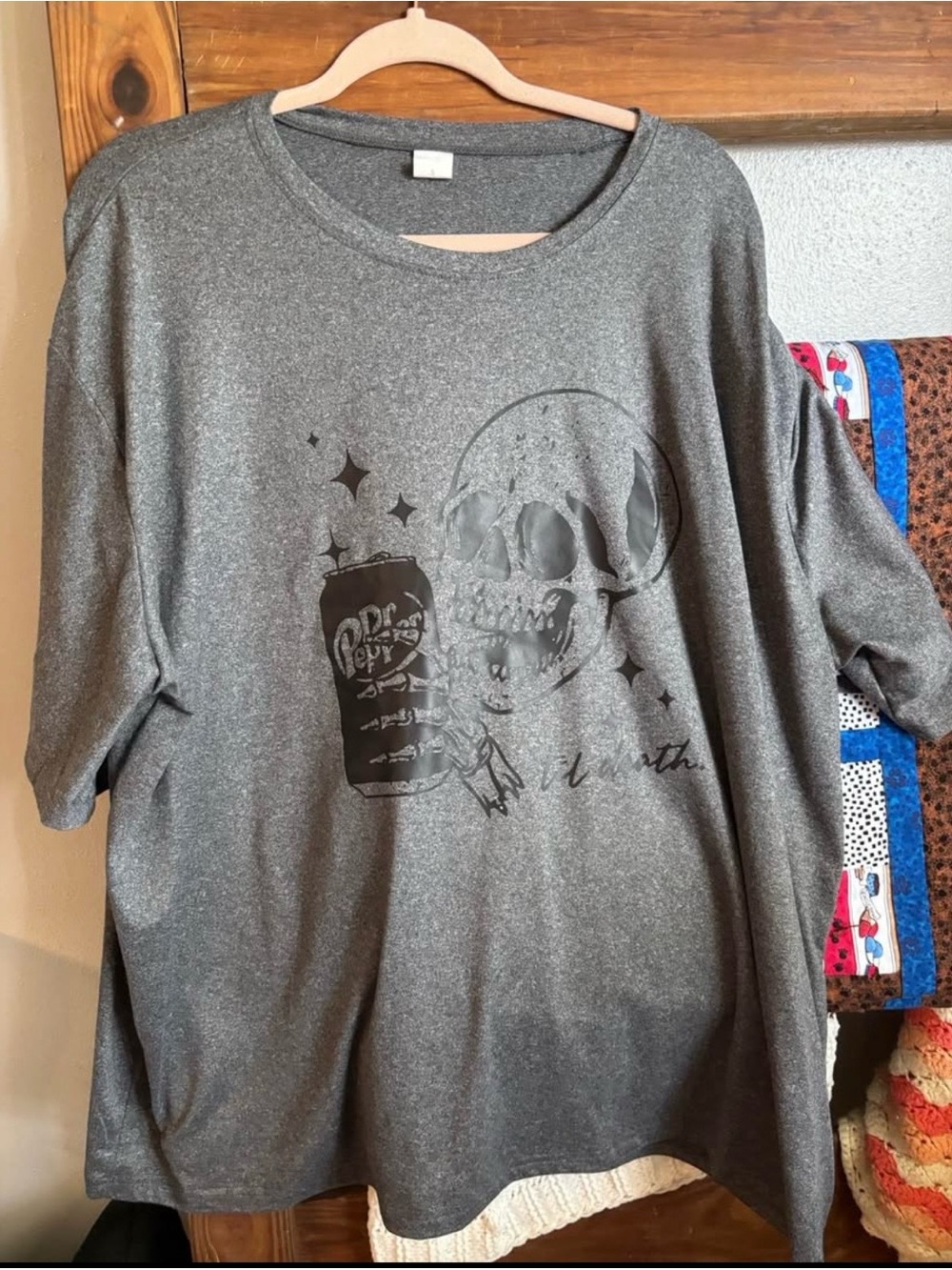 Grey Graphic Skull Tee with Soda Can Design